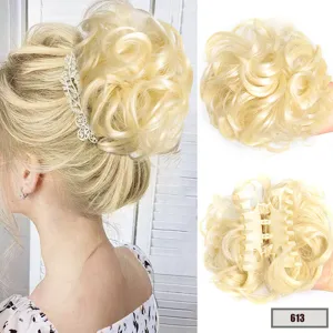 Synthetic Claw Clip Hair Bun Messy Curly Hairpiece 613 Blonde Hair Extension for Women