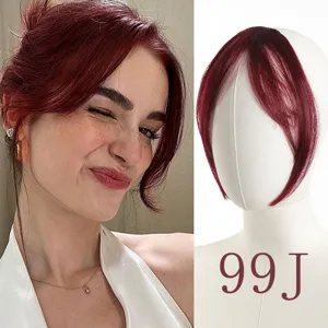French bangs hair topper dark red middle part hair piece natural volume synthetic wig
