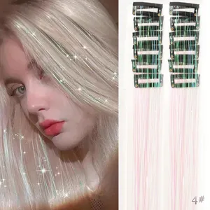 Guirlande de cheveux brillante extensions métalliques colorées mèches pailletées 12pcs