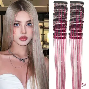 Extensions de tinsel pour cheveux à clip mèches pailletées scintillantes fête style set