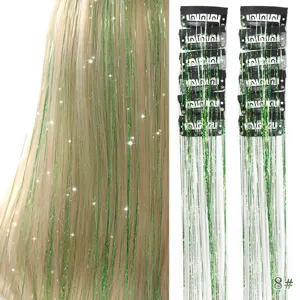 Extensions de guirlandes capillaires clip vert brillant mèches métalliques fête quotidienne