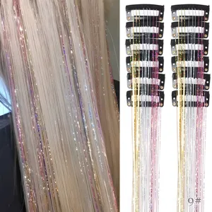 Rallonges de cheveux tinsel scintillantes mèches brillantes colorées avec pinces BB 12 pcs