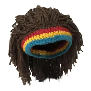 Divertente cappello in filato dreadlocks reggae, parrucca calda invernale con fascia colorata.