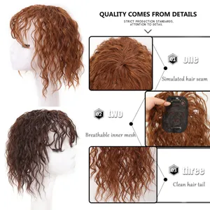Brown short curly hair topper for women hair extensions volume boost and hairline cover.