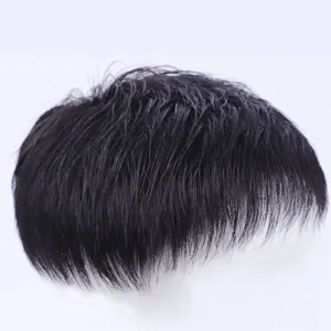 Men Human Hair Piece Crew Cut Style Natural Black Short Wig Hair Replacement Toupee For Covering White Hair And Receding Hairline