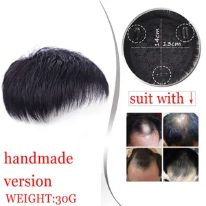 Human hair toupee for men handmade hair replacement system 30g with 14x13cm inner base.
