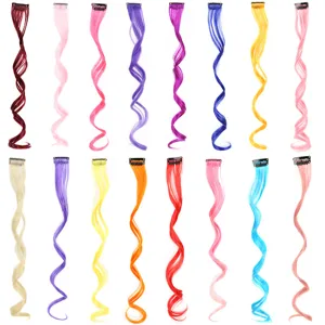 Extension per capelli mossi colorati con clip, ciocche di capelli lunghi sintetici per stile.