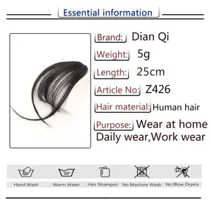 Human hair bangs detail, natural black fringe hair piece, lightweight daily wear 25cm