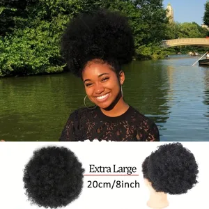Estensione per crocchia di capelli con cordoncino Afro Puff sintetico Nero 20cm Top