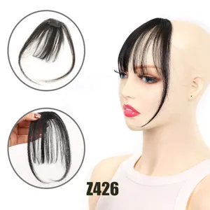 Human hair bangs with sideburns, french parting hair extension clip-on bangs piece natural black