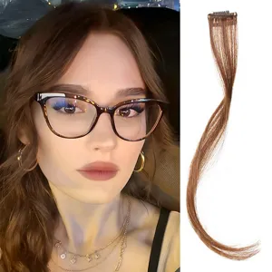 Bruine Franse pony haarverlenging clip in pony licht gekruld synthetisch haarstukje voor haar