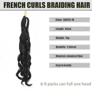 Dettagli di extension per capelli trecciati ricci francesi lunghezza 45cm colore nero.