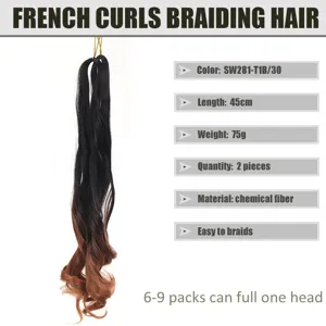 Treccine ricce francesi capelli sintetici 45cm 75g 2pz onda larga treccia a uncinetto
