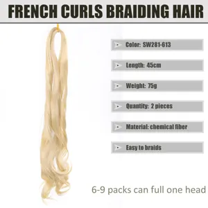 Extension per capelli trecce ricci francesi sintetici biondi ondulati uncinetto 45cm 75g
