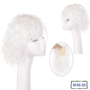 White short curly hair topper hairpiece one piece fake hair volume extension details.