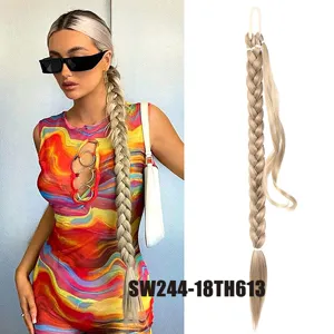 Synthetic braided ponytail hair extension, blonde wrap around long braid for women daily use.
