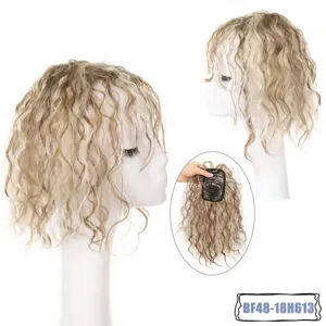 Women short curly hair extension piece volume booster highlight blonde wig detail view