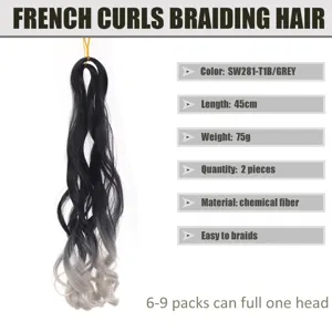 Riccioli francesi capelli sintetici ombre treccia estensione 45cm 75g due pezzi per stile