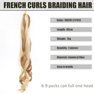 Extension capelli treccia ricci francesi sintetici biondi marroni 45cm 75g set 2pz