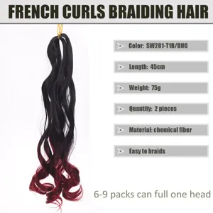 Dettaglio capelli treccie ricci francesi sintetici, 45cm 75g 2 pezzi colore sfumato.