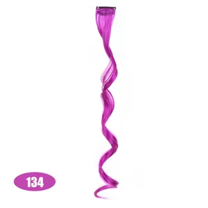 Extension per capelli viola a clip alla moda, ciocca finta lunga e riccia sintetica.
