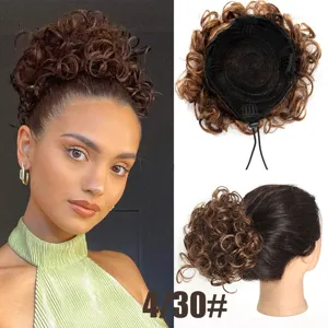 Synthetisch krullend knot paardenstaart extensie met trekkoord kort golvend haarstuk voor vrouwen