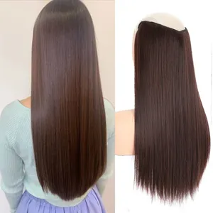 Vue détaillée de l'extension de cheveux synthétiques raides, design clip-in en V.