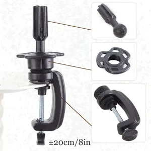 Portable mannequin head wig stand desk clamp component detail and mounting parts view.