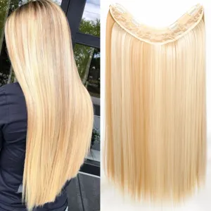 Vue détaillée de l'extension de cheveux raides synthétiques à clip une pièce en forme de V.