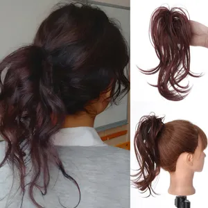 Extension queue de cheval pince synthétique femme cheveux bouclés marron long postiche