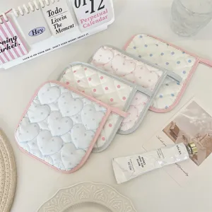 Korean style quilted coaster hot pad, cute heart and polka dot table decor mat for coffee cup.