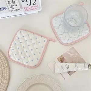 Korean aesthetic quilted cup mat heat insulated coasters polka dot table decor mat