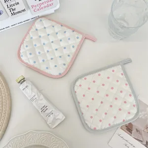 Korean cream style quilted coaster set with cute polka dots, soft heat insulation mat for table.