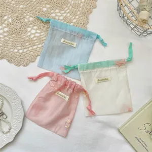 Modern Minimalistisch Geborduurd Organza Opbergtas Macaron Kleur Trekkoord Sieraden Cosmetica Stofdicht Zakje Voor Reizen Thuis Organisatie