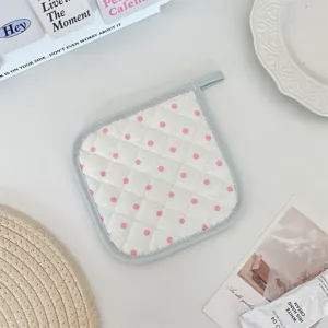 Korean style cream polka dot quilted coaster heat insulation pad desktop decor detail