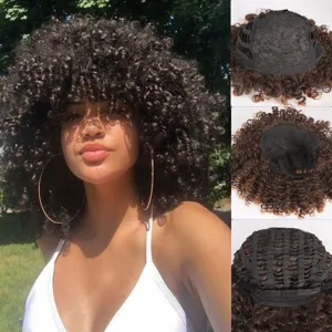 Fashion Short Curly Afro Wig For Women Fluffy Synthetic High Temperature Fiber Ombre Hair Extension Everyday Cosplay Party Wig