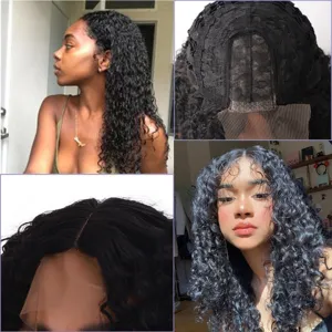 Long Curly Lace Front Wig for Women Black Small Curls High Temperature Synthetic Fiber Fluffy Hair Wig