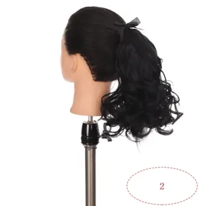 Synthetic Curly Ponytail Wig 25cm Black Heat Resistant Hairpiece with Bow for Women