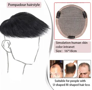 Men's toupee hairpiece pompadour hairstyle human skin color intranet 16x18cm clip in