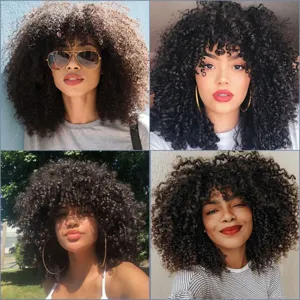 Women fluffy short curly afro synthetic wig high temperature hair European fashion style