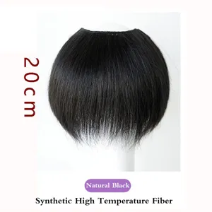 Vista detallada de extensión de cabello sintético negro de 20cm, postizo con clips.