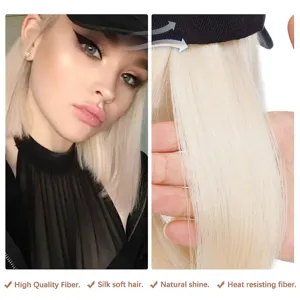 Synthetic baseball cap wig with short straight hair, stylish sun hat for women and girls daily.