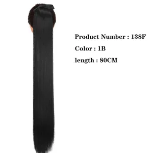 Lange zwarte steile paardenstaart haarverlenging, 80cm synthetische vezel voor vrouwen.