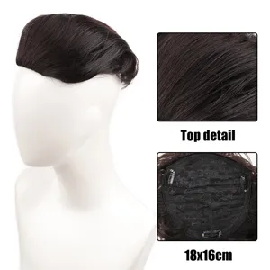 Detailed view of human hair topper for men, showing hair texture and 18x16cm inner clip net.