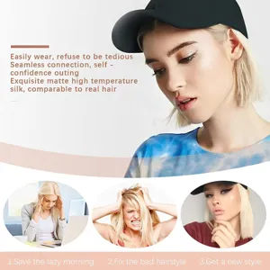 Short straight hair wig baseball cap, synthetic hair sun hat for women daily wear fashion.