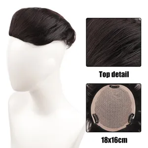 Men toupee top hair detail, breathable inner net and clips closeup, 18x16cm size view