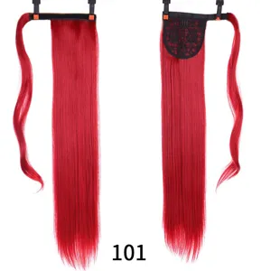 60cm lange glatte rote synthetische Zopf Haarverlängerung Klettverschluss Detailansicht.