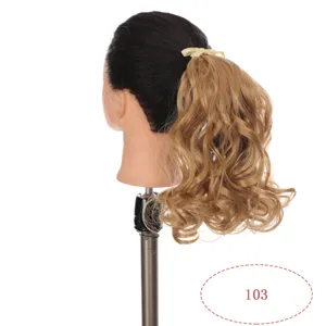 Detail view of the 25cm curly synthetic hair ponytail extension in shade 103, soft texture.