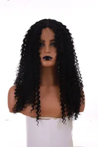 Black curly lace front wig long kinky curly synthetic hair for women daily wear 60cm