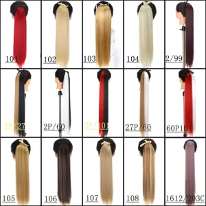 Synthetic long straight ponytail hair extension wrap around clip in ponytail for women.